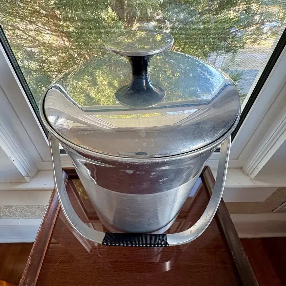 Vintage Italian Aluminum Champagne Ice Bucket Large Barware